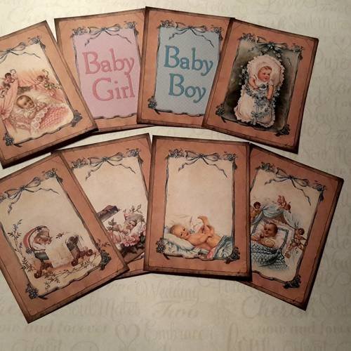 Lot de 8  images, bébés craquants,  nouveaux nés, chérubins,  berceaux. .  base, motifs pour cartes 