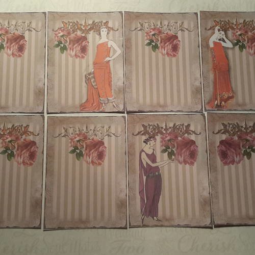Lot de 8  images, cartes, rétro femmes 1900, années folles,  motif pour cartes....carterie