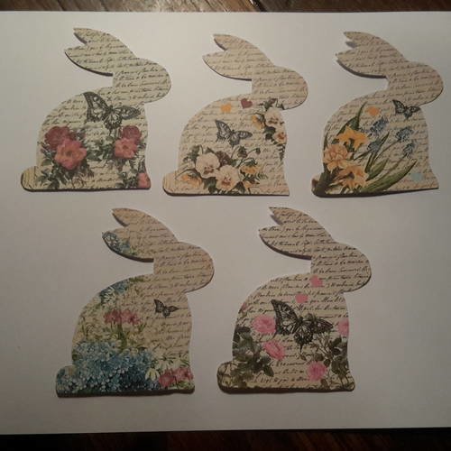 Lot de  5 images,  découpes, silhouettes de lapins de pâques. embellissements,  pâques shabby,  fleurs, papillons.  tags,  dies. scrap 
