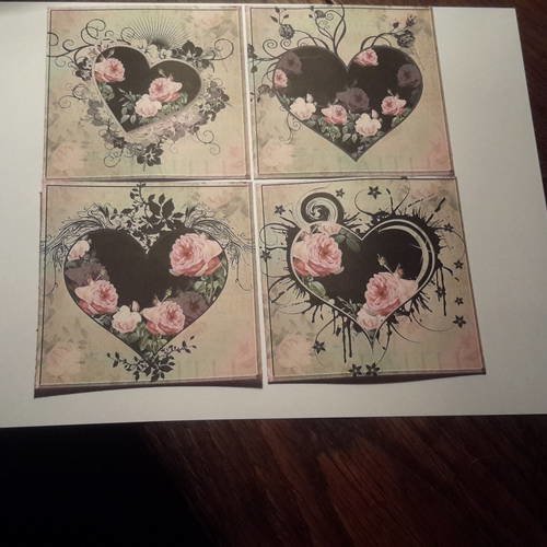 Lot  4  images, cartes , coeur,   roses,  shabby chic,  motifs pour créations de cartes..papier 250g 