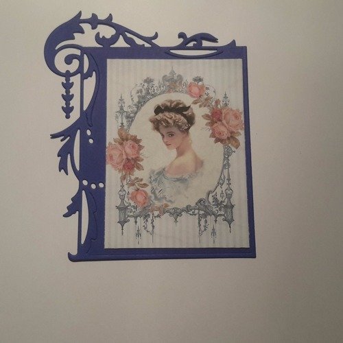 Petite carte en cadre contours filigranés et enveloppe, illustration shabby,  roses et femme 19ème