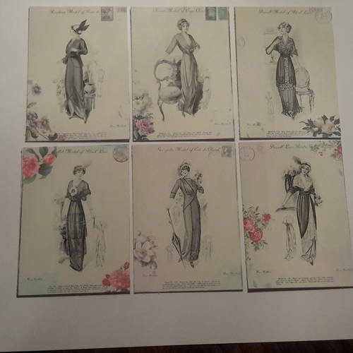 Lot 6 images, illustrations mode, vintage,  défilé féminin, robes élégantes 1900,   bases pour créations de cartes. papier