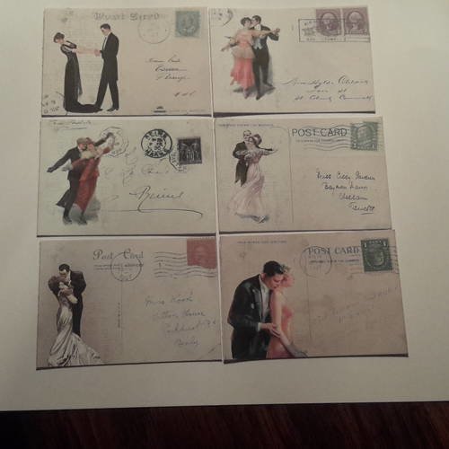 Lot 6 petites cartes  postales vintage. amoureux, couple, 1900 1930, base pour cartes, embellissements pour loisirs 