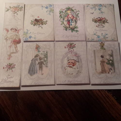 Lot de 6 images+1 marque-pages, 250g, mini cartes motifs victoriens, de noël et de merry christmas. carterie 