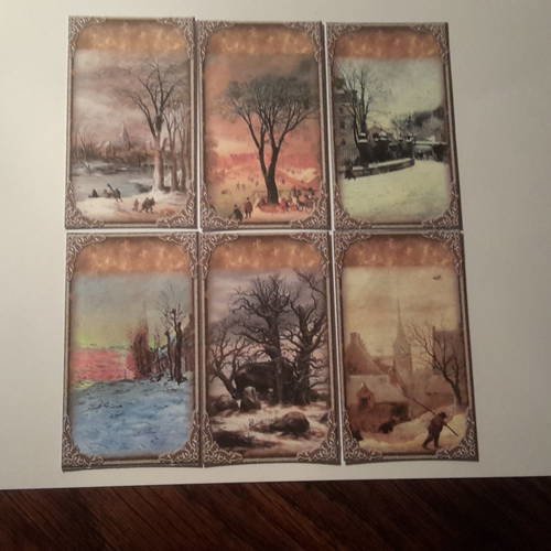 Lot  a de 6  images, mini cartes.  superbes paysages, peintures hivernales. reproductions tableaux anciens. 
