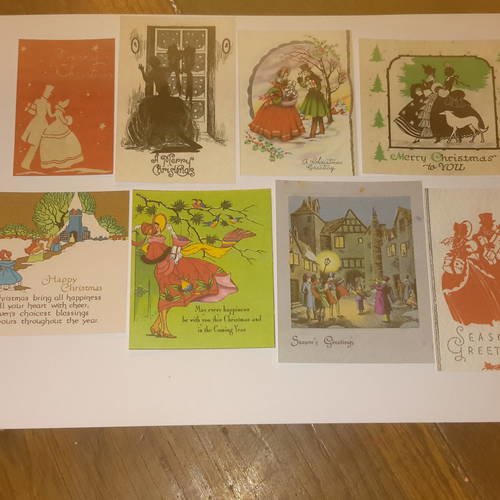 Lot de 8 images, mini cartes motifs victoriens, de noël, 250g,  merry christmas. carterie 