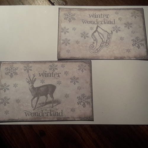 Lot de 2 grandes cartes postales  noël, 250g , nouvel an, vintage,  winter wonderland,  façon sépia .  scrap 