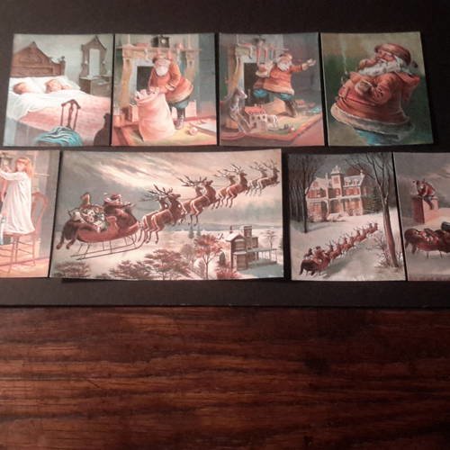 Lot de 8 mini cartes, images, tags, dies, découpes , noël vintage.  250g, enfants , père noël, cheminée,  traîneau, 