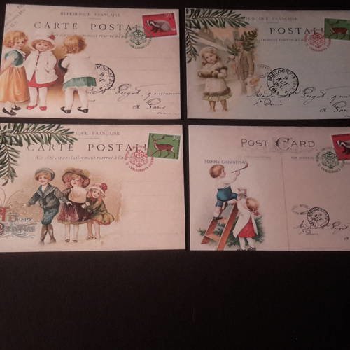 Lot 4  petites images, cartes  postales noël vintage. 250g. base, decoupe pour cartes, embellissements pour loisirs 