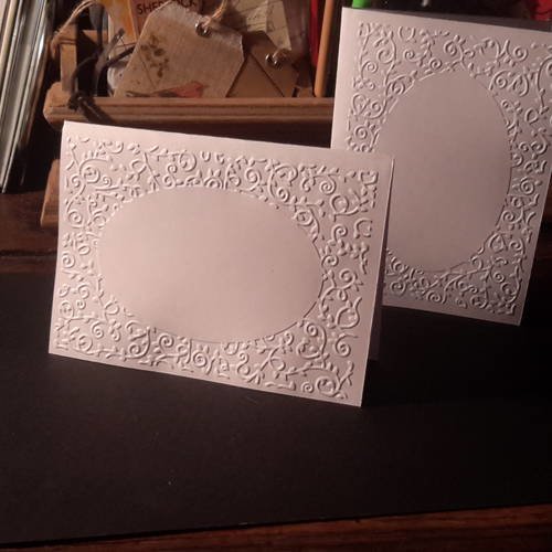 Lot de 2 cartes doubles,  grand cadre embossé, arabesques et feuillages pour vos créations.  superbe papier épais, 250g. 