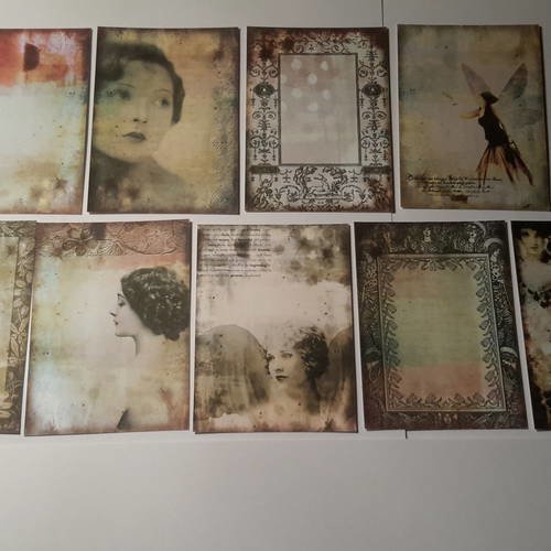 Lot de 9  mini cartes, images, embellissement, 1900, art nouveau, anges, fées, encadrements.  scrap 