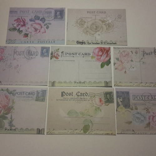 Lot de 8 images, mini cartes rétro, roses anciennes, post card , sur beau papier épais. carterie 