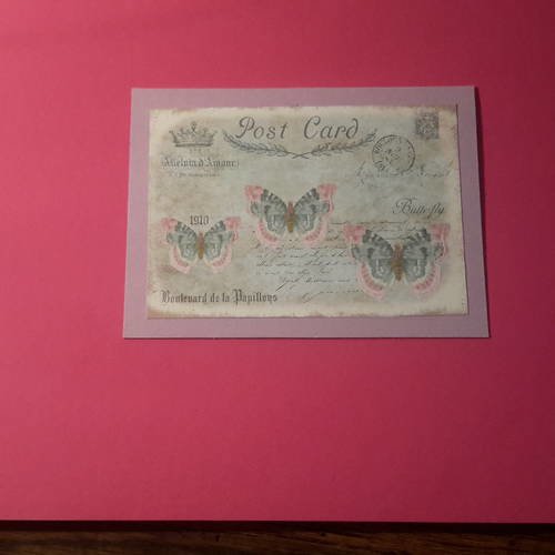 Grande carte papillons style planche histoire naturelle , post card 1910,  fonds kraft fibres végétales. 