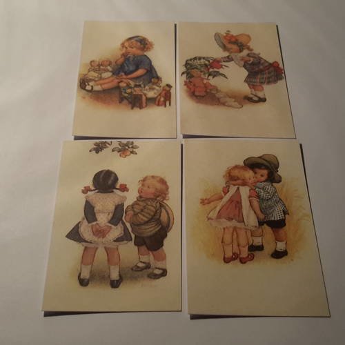 Lot  a de 4  petites images rétro,  vintage, 250g,  scènes enfants, sur beau papier  épais. carterie