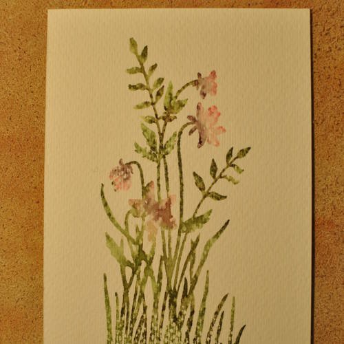 Grande  image aquarelle et son enveloppe , de fleurs au jardin, sur fond blanc . superbe base création de carte,  scrap.