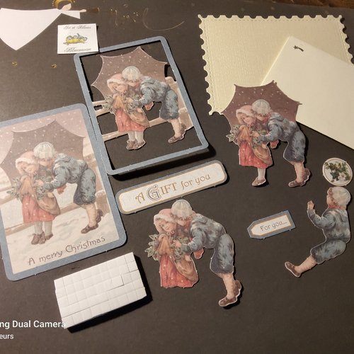 Kit complet pour créations cartes 3d noël enfants vintage. loisirs créatifs, scrapbooking, carterie.
