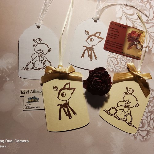 Lot de 4 grandes étiquettes,  animaux charmants. modele 1. scapbooking, étiquettes cadeaux, loisirs créatifs.