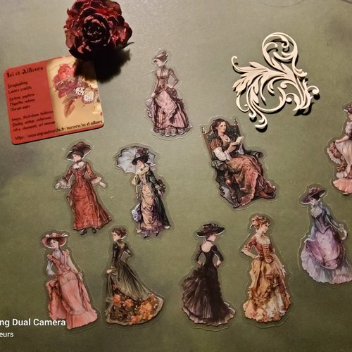 Lot a 10 embellissements, découpes femmes victoriennes. scrapbooking, loisirs créatifs, carterie, papeterie,étiquettes, journal
