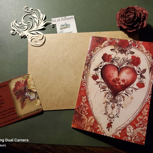 Carte double et enveloppe thème amour. carterie, papeterie scrapbooking, loisirs créatifs