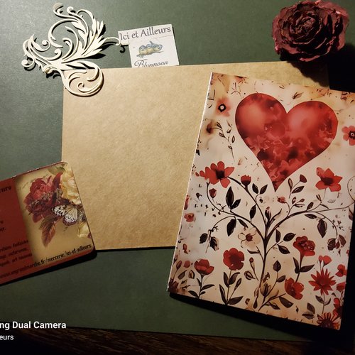 Carte double et enveloppe thème amour. carterie, papeterie scrapbooking, loisirs créatifs
