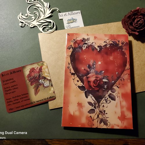 Carte double et enveloppe thème amour. carterie, papeterie scrapbooking, loisirs créatifs