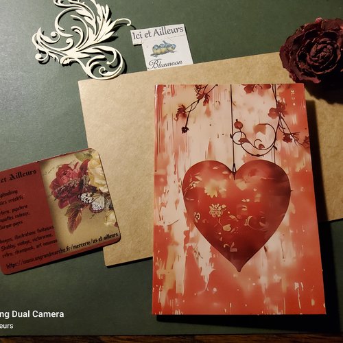 Carte double et enveloppe thème amour. carterie, papeterie scrapbooking, loisirs créatifs