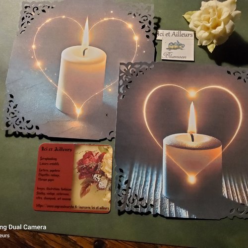 Lot de 2 images cœur et bougie coins filigranes. thème amour. carterie, papeterie scrapbooking, loisirs créatifs