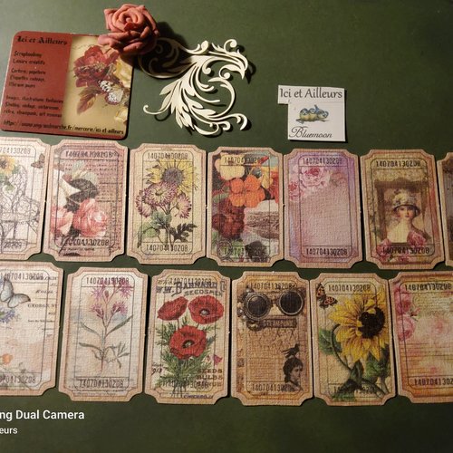 Lot b 13 embellisements, , découpes, étiquettes,  papier romantique, shabby. scrapbooking, carterie, loisirs créatifs,  papeterie