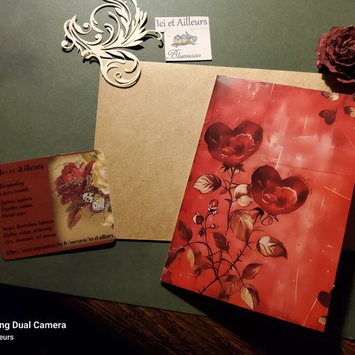 Carte double et enveloppe thème amour. carterie, papeterie scrapbooking, loisirs créatifs
