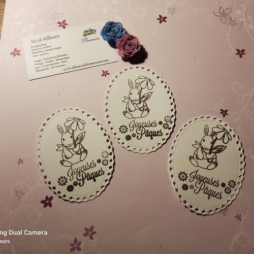 Lot 3 grands embellissements, découpes papier, étiquettes lapin pâques. scrapbooking, carterie, losirs créatifs, étiquettes