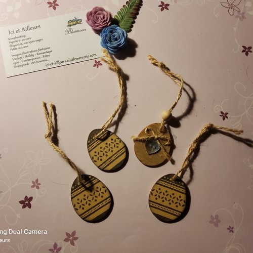 Vide tiroir/ un exemplaire/lot 4 petites étiquettes œufs décorés en bois. home déco. liens ficelles