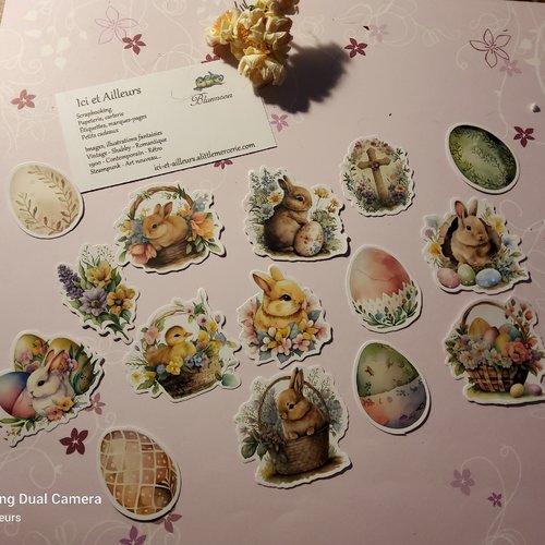 Lot 15 stickers adhésifs de pâques. mats. scapbooking, étiquettes,  papeterie, loisirs créatifs,  home déco,  carterie.