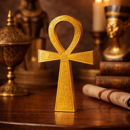 Croix ankh dorée égypte antique – décoration spirituelle moderne – symbole de vie éternelle – statue design minimaliste