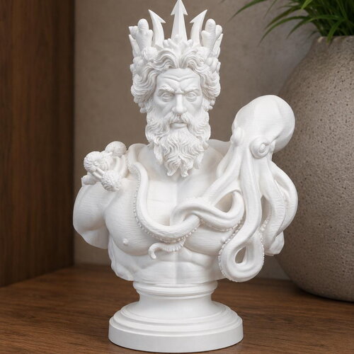 Buste de poséidon avec poulpe – statue mythologique grecque décorative – sculpture marine en impression 3d
