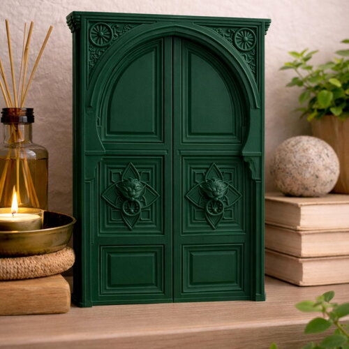 Porte gothique miniature imprimée en 3d - décoration élégante, design floral et lion - accessoire de maison unique