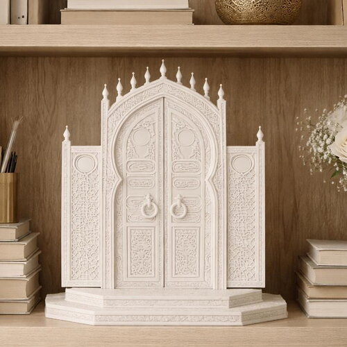 Décoration porte islamique style marocain – statue arche islamique blanche – décor bibliothèque