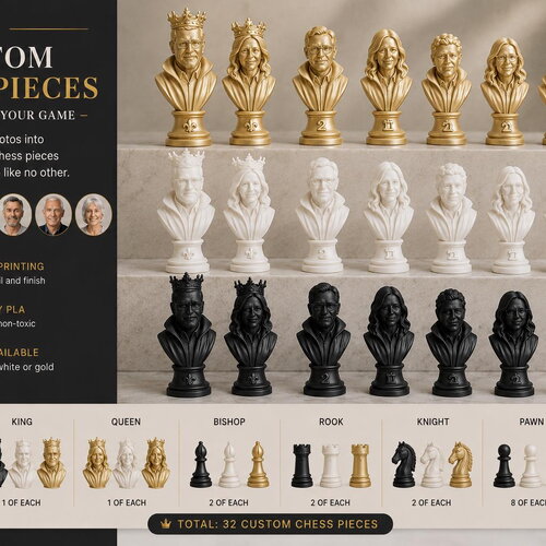 Pièces d’échecs personnalisées à partir de votre photo – jeu d’échecs avec portraits personnalisés