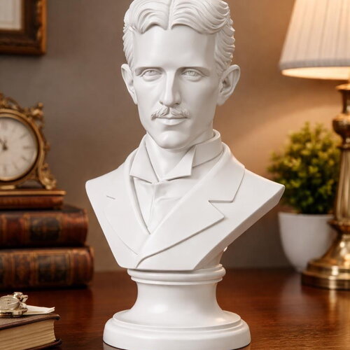 Buste nikola tesla imprimé en 3d – statue décorative moderne en pla – objet scientifique vintage – idée cadeau geek &amp; bureau