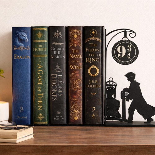Serre-livres quai style magique – bookend sorcier avec chariot et cage – décoration bibliothèque fantaisie