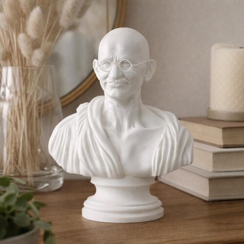Buste de gandhi en pla – sculpture décorative imprimée en 3d – statue minimaliste style classique – décoration intérieure