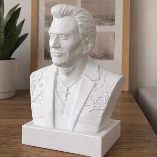 Buste de johnny hallyday rock iconique en pla – sculpture décorative imprimée en 3d – style vintage élégant