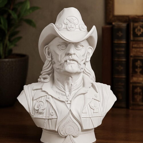 Buste lemmy kilmister – sculpture 3d en pla – décoration rock &amp; metal – figurine iconique – impression 3d