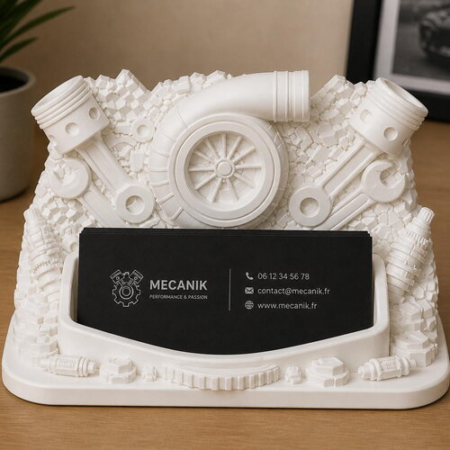 Porte carte visite mécanicien en pla – organisateur de bureau industriel moteur turbo