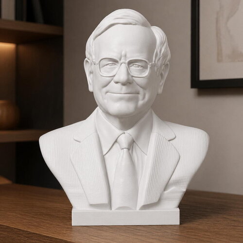 Buste warren buffett en pla– sculpture déco imprimée 3d, objet design bureau, idée cadeau finance