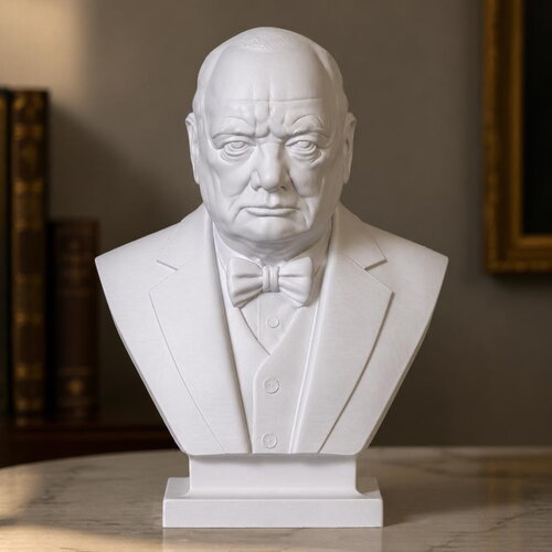 Buste winston churchill en pla – sculpture historique 3d – décoration bureau élégante