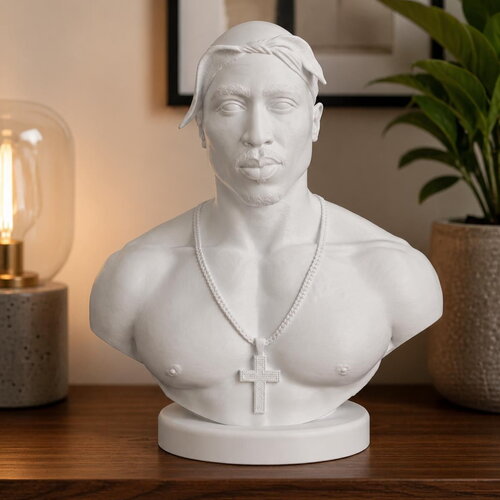 Buste 2pac en pla – sculpture 3d tupac shakur – décoration rap hip-hop – statue moderne minimaliste – cadeau fan musique