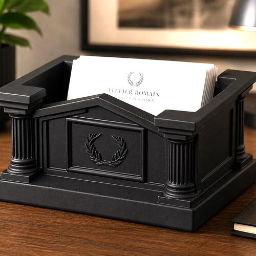 Porte-cartes de visite pour avocat – support cartes style temple classique en pla noir – décoration bureau– cadeau cabinet avocat