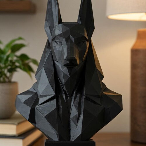 Statue anubis low poly noir – sculpture moderne égypte – décoration design minimaliste – impression 3d pla