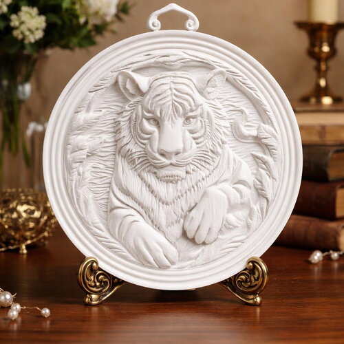 Décoration murale tigre en relief – sculpture ronde imprimée en 3d – style nature sauvage – objet décoratif minimaliste en pla