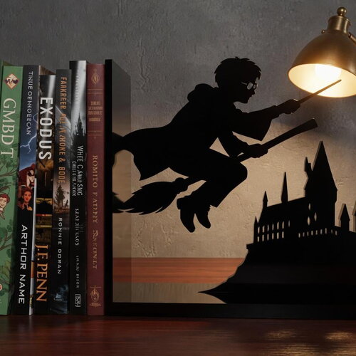 Serre-livres sorcier en pla noir – décoration magique bibliothèque – bookend fantasy – cadeau original lecteur – impression 3d